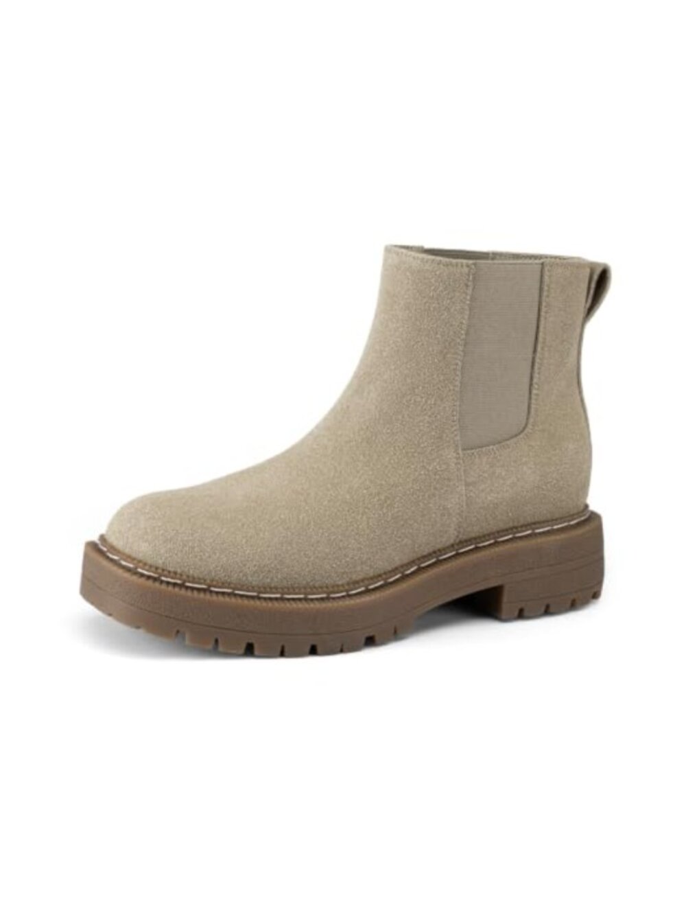 Chelsea Ankle Boots Low Heel Slip On Lug Sole Faux Suede Booties